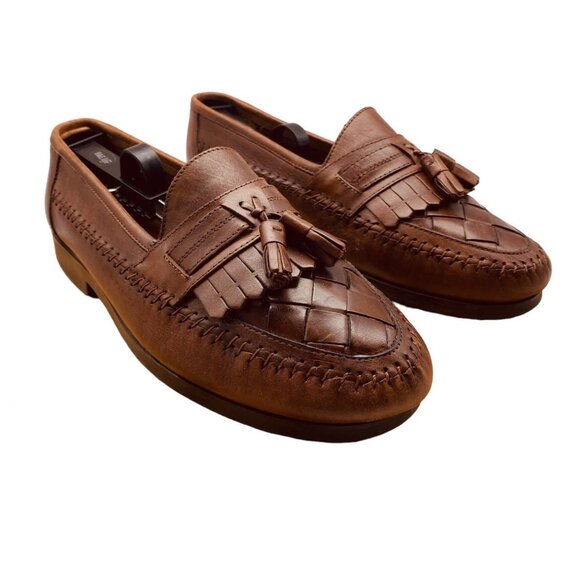 GIORGIO BRUTINI Quilted Tassel Loafers, Size 9 1/2 D Men's 27.5cm genuine leather black type Vintage Second Hand